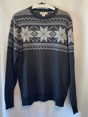 Aspen Mens Nordic Grey Fair Isle Crewneck Festive Sweater LG Cotton Wool
